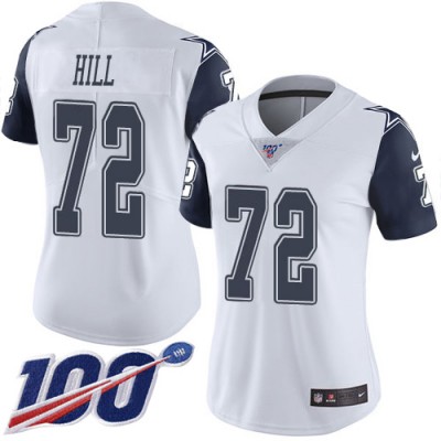 Nike Dallas Cowboys #72 Trysten Hill White Women's Stitched NFL Limited Rush 100th Season Jersey